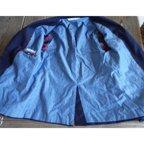 Nordstrom Blazer Boys 12 Navy Wool Plaid Lined Suit Jacket Coat Preppy Heritage - Picture 5 of 14